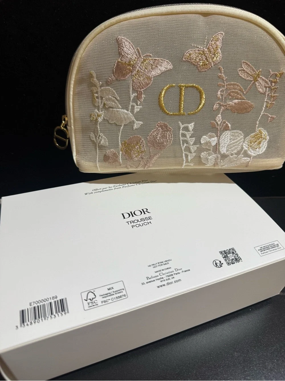 Dior Embroidered Butterfly Cosmetic Pouch in Cream